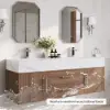 Modern 59" Walnut Floating Double Bathroom Vanity with Sintered Stone Top and Sink – Silver Handles