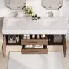 Modern 59" Walnut Floating Double Bathroom Vanity with Sintered Stone Top and Sink – Silver Handles