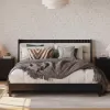 Modern Queen Black Platform Bed with Boucle Headboard Pillows