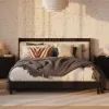 Modern Queen Black Platform Bed with Boucle Headboard Pillows