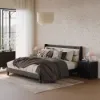 Modern Queen Black Platform Bed with Boucle Headboard Pillows