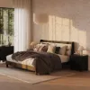 Modern Queen Black Platform Bed with Boucle Headboard Pillows