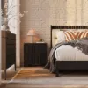 Modern Queen Black Platform Bed with Boucle Headboard Pillows