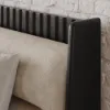 Modern Queen Black Platform Bed with Boucle Headboard Pillows