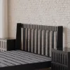Modern Queen Black Platform Bed with Boucle Headboard Pillows