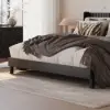 Modern Queen Black Platform Bed with Boucle Headboard Pillows