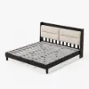 Modern Queen Black Platform Bed with Boucle Headboard Pillows