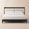 Modern Queen Black Platform Bed with Boucle Headboard Pillows