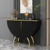 Modern Gold Console Table Sintered Stone Top Entryway Storage Cabinet with Doors – Black