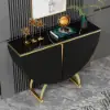Modern Gold Console Table Sintered Stone Top Entryway Storage Cabinet with Doors – Black