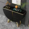 Modern Gold Console Table Sintered Stone Top Entryway Storage Cabinet with Doors – Black