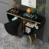Modern Gold Console Table Sintered Stone Top Entryway Storage Cabinet with Doors – Black