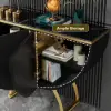 Modern Gold Console Table Sintered Stone Top Entryway Storage Cabinet with Doors – Black