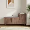 Black Walnut Wooden Shoe Storage Bench with Right-Side Cabinet for Entryway (1200mm)