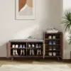 Black Walnut Wooden Shoe Storage Bench with Right-Side Cabinet for Entryway (1200mm)