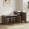 Black Walnut Wooden Shoe Storage Bench with Right-Side Cabinet for Entryway (1200mm)