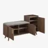 Black Walnut Wooden Shoe Storage Bench with Right-Side Cabinet for Entryway (1200mm)