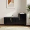 Picture of Black Wooden Shoe Storage Bench with Right-Side Cabinet for Entryway (1200mm)