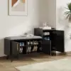 Picture of Black Wooden Shoe Storage Bench with Right-Side Cabinet for Entryway (1200mm)