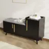 Picture of Black Wooden Shoe Storage Bench with Right-Side Cabinet for Entryway (1200mm)