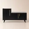 Picture of Black Wooden Shoe Storage Bench with Right-Side Cabinet for Entryway (1200mm)