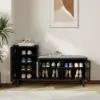 1200mm Black Wooden Shoe Storage Bench with 3 Doors & 5 Shelves for Entryway