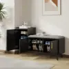 1200mm Black Wooden Shoe Storage Bench with 3 Doors & 5 Shelves for Entryway