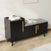 1200mm Black Wooden Shoe Storage Bench with 3 Doors & 5 Shelves for Entryway