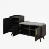 1200mm Black Wooden Shoe Storage Bench with 3 Doors & 5 Shelves for Entryway