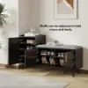 1200mm Black Wooden Shoe Storage Bench with 3 Doors & 5 Shelves for Entryway