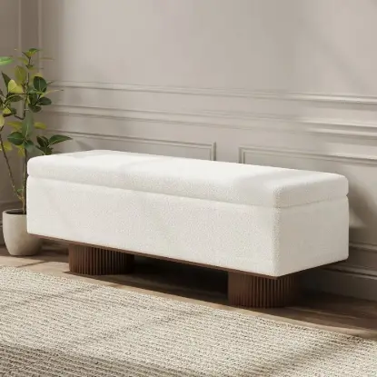 Picture of Teddy Fabric Fluffy Faux Fur Flip Top Wood Storage Bench – White – AUD-H2057