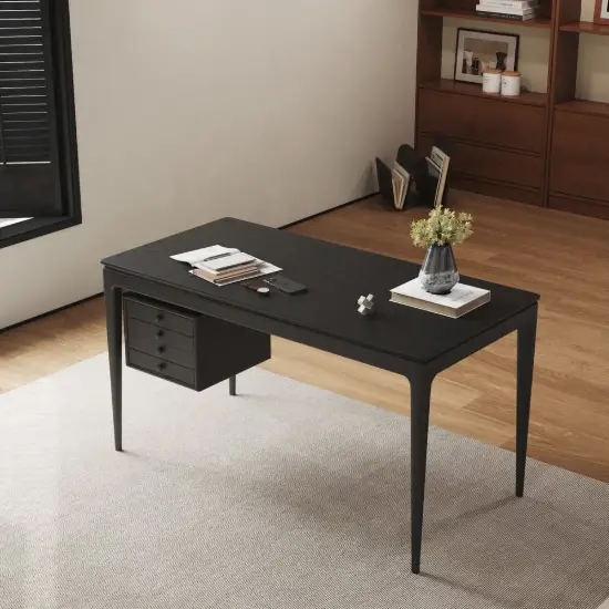 Mid-Century Modern 140 cm Rectangular Black Ash Wood Desk with 3 Drawers