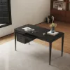 Mid-Century Modern 140 cm Rectangular Black Ash Wood Desk with 3 Drawers