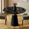 Modern 990 mm Round Glossy Sintered Stone Dining Table with Leather-Wrapped Base, Seats 2
