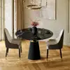 Modern 990 mm Round Glossy Sintered Stone Dining Table with Leather-Wrapped Base, Seats 2