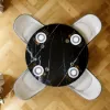 Modern 990 mm Round Glossy Sintered Stone Dining Table with Leather-Wrapped Base, Seats 2