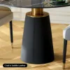 Modern 990 mm Round Glossy Sintered Stone Dining Table with Leather-Wrapped Base, Seats 2