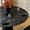 Modern 990 mm Round Glossy Sintered Stone Dining Table with Leather-Wrapped Base, Seats 2