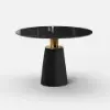 Modern 990 mm Round Glossy Sintered Stone Dining Table with Leather-Wrapped Base, Seats 2