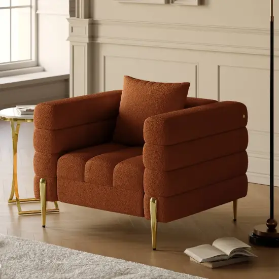 Axial Boucle Upholstered Accent Chair in Gold Finish – Aurora – AUD-H2061