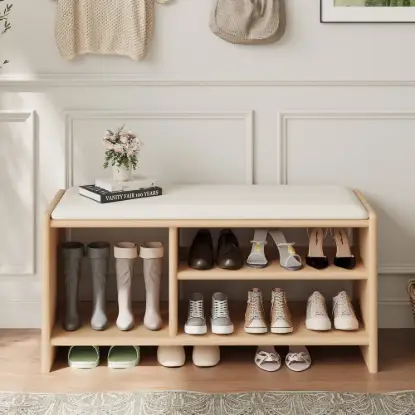 1010mm Wood Shoe Storage Entryway Bench Leather Upholstered – AUD-H2063