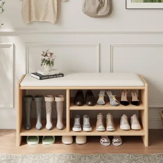 1010mm Wood Shoe Storage Entryway Bench Leather Upholstered – AUD-H2063