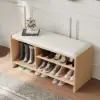 1010mm Wood Shoe Storage Entryway Bench Leather Upholstered – AUD-H2063