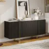 Grovyn 1600mm Buffet Sideboard Sintered Stone Top Black Fluted with Adjustable Shelves