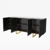 Grovyn 1600mm Buffet Sideboard Sintered Stone Top Black Fluted with Adjustable Shelves