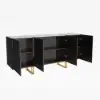 Grovyn 1600mm Buffet Sideboard Sintered Stone Top Black Fluted with Adjustable Shelves