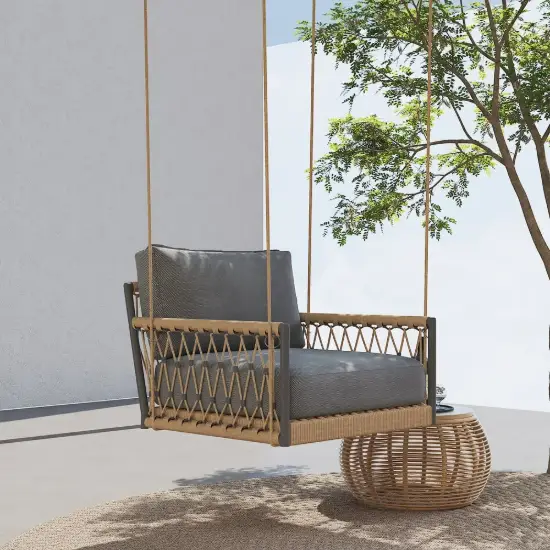 Ropipe Outdoor Aluminium & Rope Weave 1-Seater Swing Sofa in Dark Grey