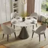 Modern 99 cm Round Glossy Sintered Stone Dining Table with Black Pedestal Base, Seats 2