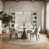 Modern 99 cm Round Glossy Sintered Stone Dining Table with Black Pedestal Base, Seats 2