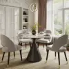 Modern 99 cm Round Glossy Sintered Stone Dining Table with Black Pedestal Base, Seats 2